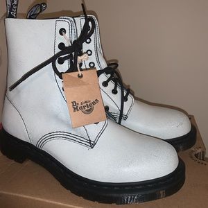 white distressed doc marten boots